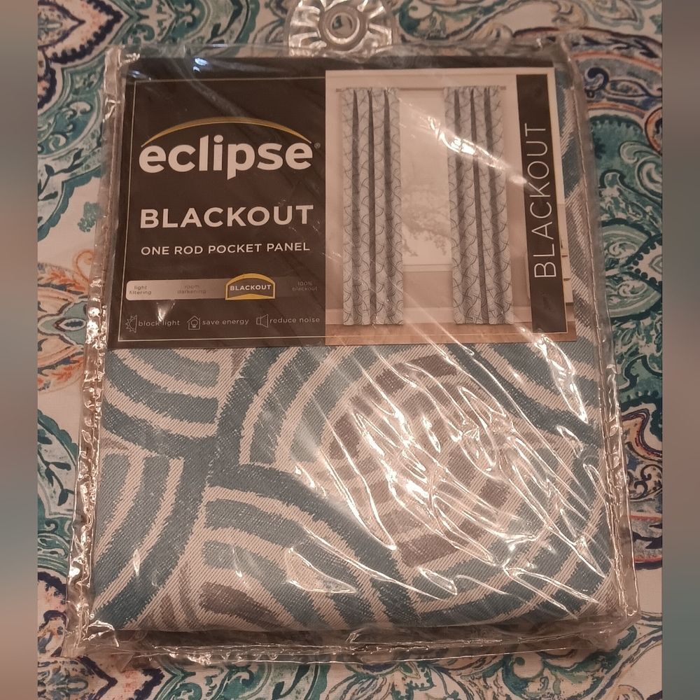Eclipse Blackout Curtain Panel Teal and White 63x37inch